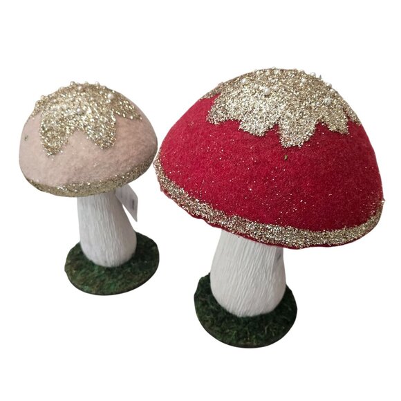 Decorative Glitter Felt Mushroom set. Red white and gold mushroom decor - Picture 6 of 6